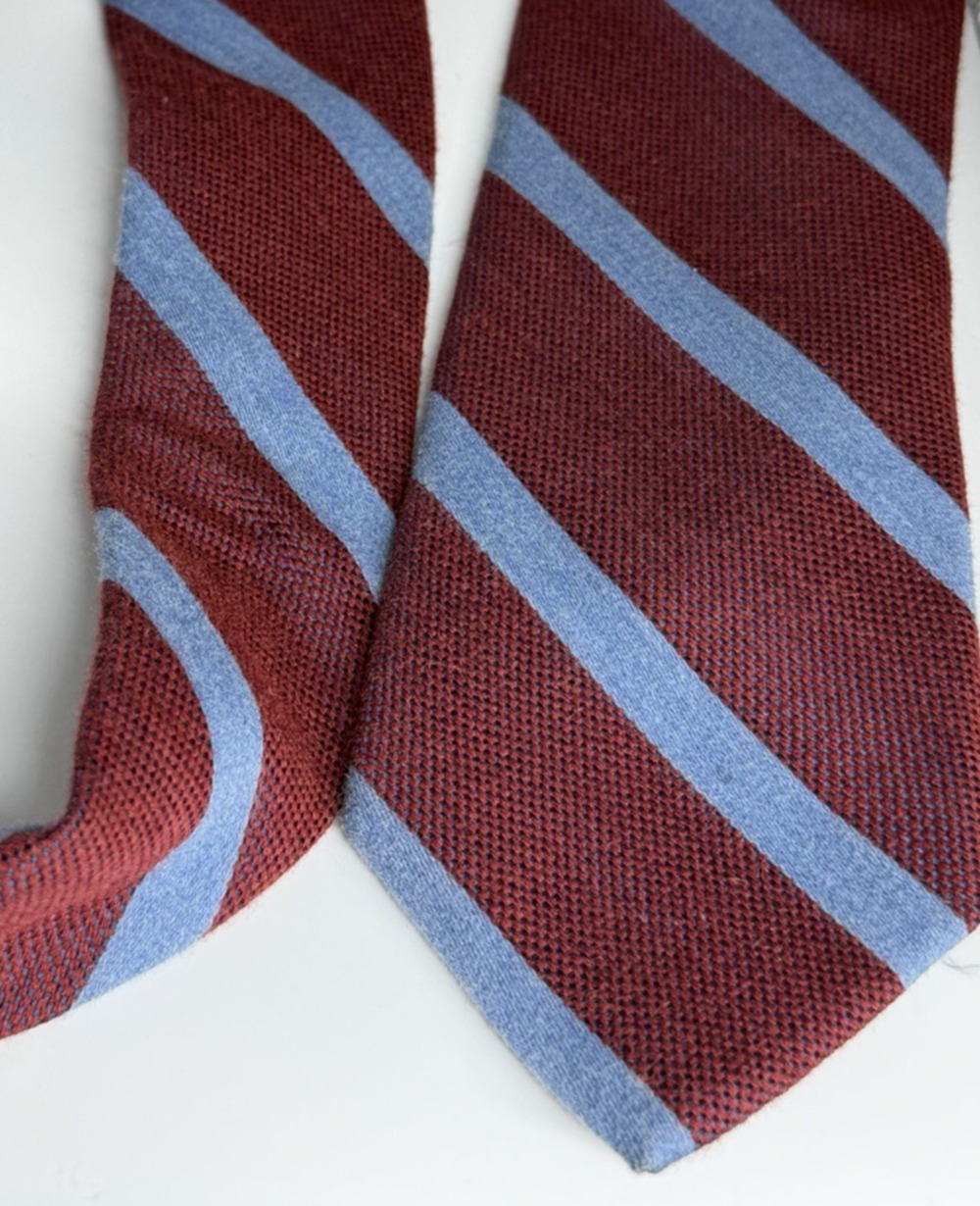 Broletto Wool Silk Tie Burgundy Blue Striped Mens Necktie Classic 2.75"X60"
